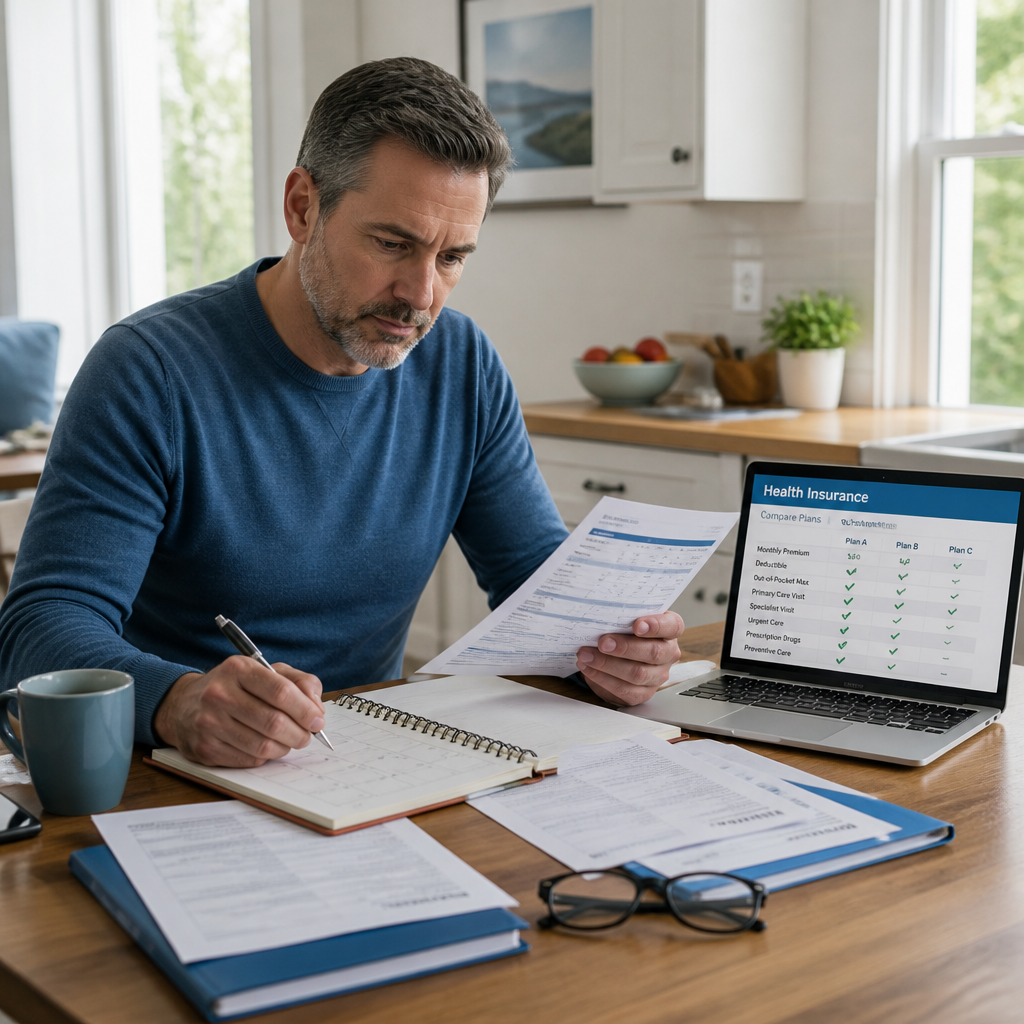 Person reviewing options after losing employer health insurance